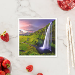 Isländisches Wasserfall Grün Natur Foto Serviette