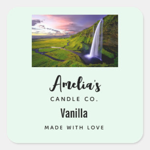 Isländisches Wasserfall-Naturfoto - Candle Biz Quadratischer Aufkleber