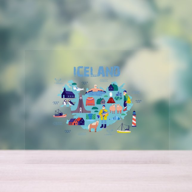 Islandkarte Acrylschild (Neutral)