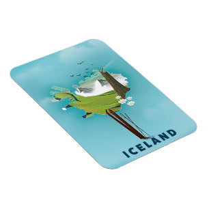Islandkarten-Illustration Reiseplakat Island. Magnet