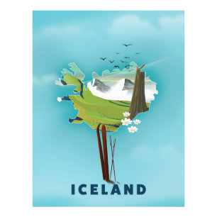 Islandkarten-Illustration Reiseposter Island. Fotodruck