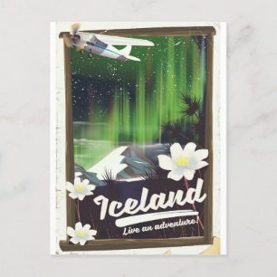 Islandlandschaft im Vintage-Stil-Reiseposter Postkarte