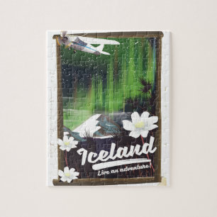 Islandlandschaft im Vintage-Stil Reiseposter Puzzle