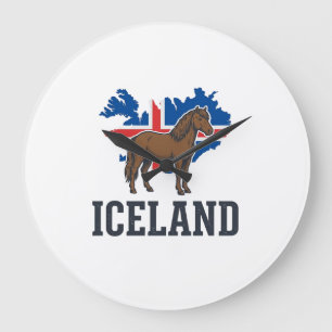 Islandpferd Vintage-Flagge Vektor-Shirt-Design_1 Große Wanduhr