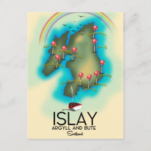 Islay, Inner Hebrides , Landkarte Kunst Postkarte