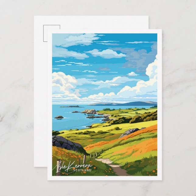 Isle Kerrera Scotloand Travel Vintag Illustration Postkarte (Vorne/Hinten)