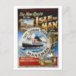 Isle of Man, England, Travel Vintag Style Postkarte