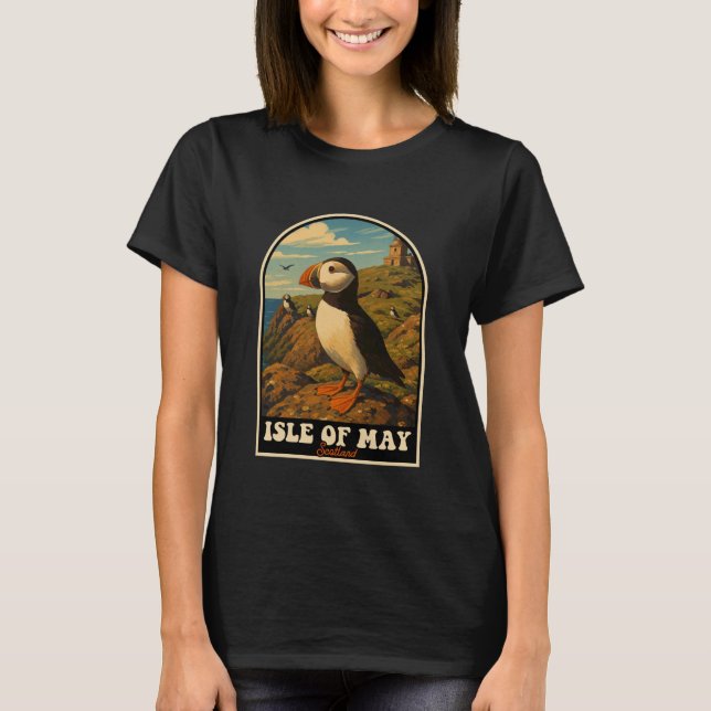 Isle of May Scotland Puffin Coastal Wildlife Art T-Shirt (Vorderseite)