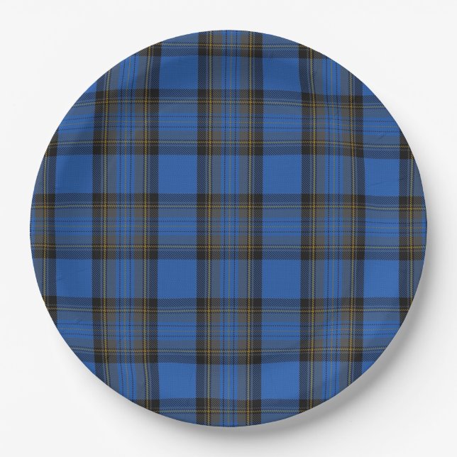  Isle of Skye Blue Tartan Kariertes Muster Pappteller (Vorderseite)