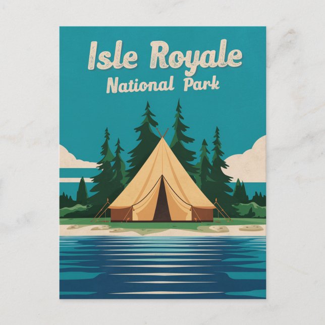 Isle Royale Nationalpark Camping Illustration Feiertagspostkarte (Vorderseite)