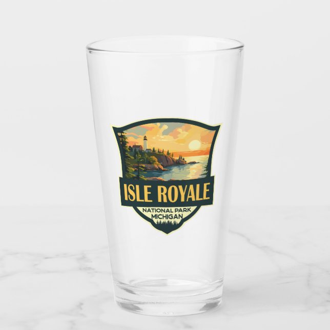 Isle Royale Nationalpark Illustration Retro Abzeic Glas (Vorderseite)