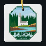 Isle Royale Nationalpark Lighthouse Retro Emblem Keramikornament<br><div class="desc">Isle Royale Vektorgrafik Design. Der Park besteht aus der Isle Royale und Hunderten von benachbarten Inseln,  sowie den umliegenden Gewässern des Superior-Sees,  im Staat von Michigan.</div>