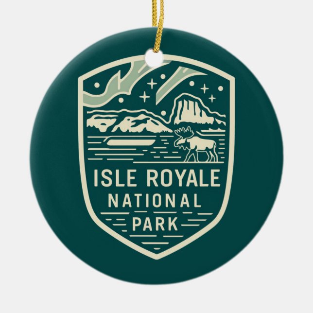 Isle Royale Nationalpark Magical Night Emblem Keramik Ornament (Vorne)