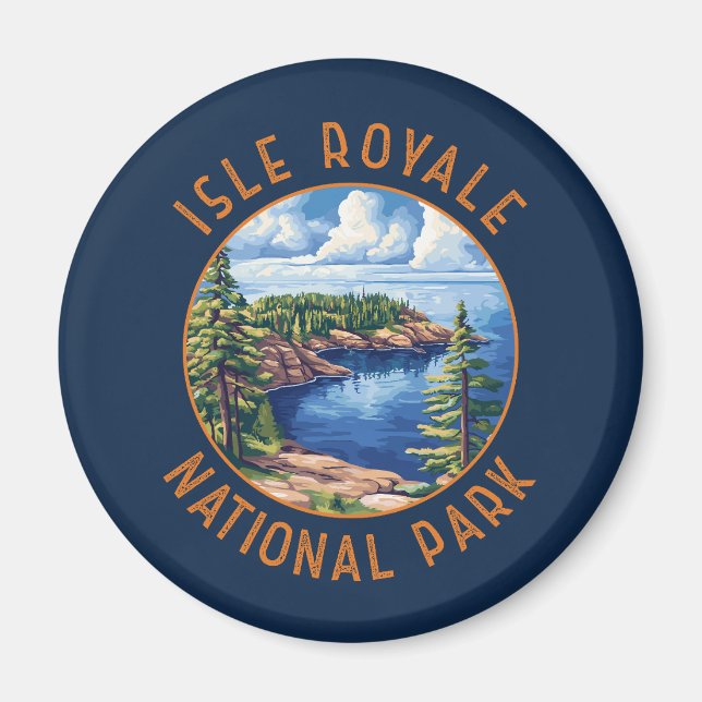 Isle Royale Nationalpark Retro Distressed Circle Magnet (Vorne)