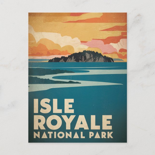 Isle Royale Nationalpark Retro Poster Feiertagspostkarte (Vorderseite)