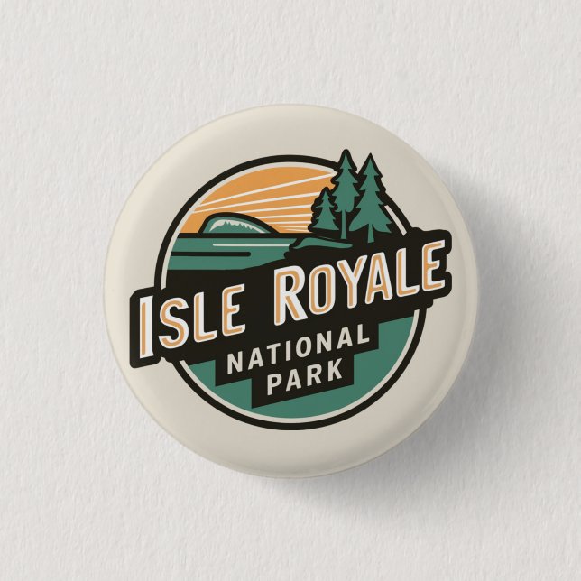Isle Royale Nationalpark Retro Reisemblem Button (Vorderseite)