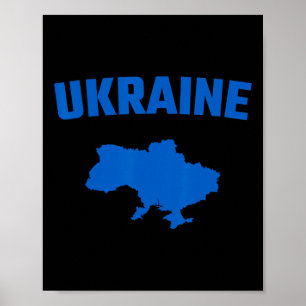 Isolierte blaue Silhouette einer Karte der Ukraine Poster