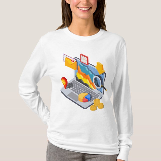 Isometric Business Data Analytics Laptop T-Shirt (Vorderseite)