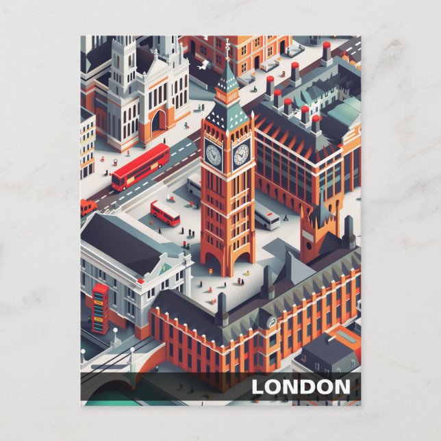 Isometric London Travel Postcard Postkarte (Vorderseite)