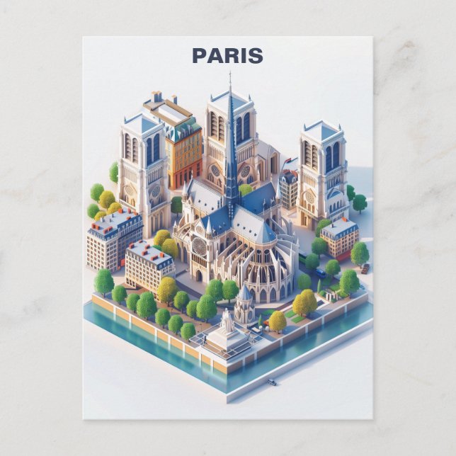 Isometric Paris Travel Postcard Postkarte (Vorderseite)