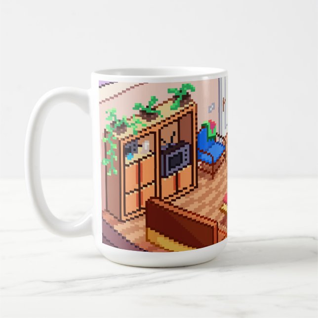 Isometric Pixel Art Gaming PC Room Kaffeetasse (Links)