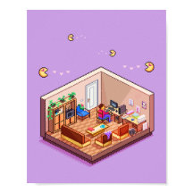 Isometric Pixel Art Gaming PC Room