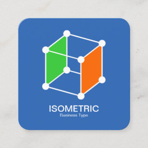 Isometrische Cube - weiß, grün und orange auf blau Quadratische Visitenkarte