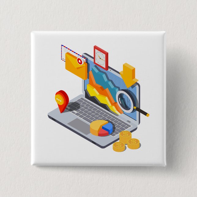 Isometrische Geschäftsdatenanalyse Laptop Button (Vorderseite)