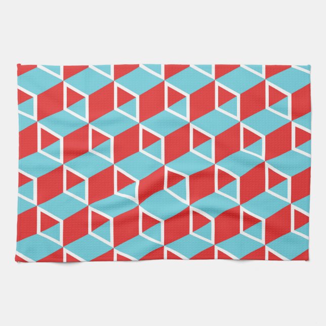 Isometrische Kuben: farbenfroher Vintager Hintergr Geschirrtuch (Horizontal)