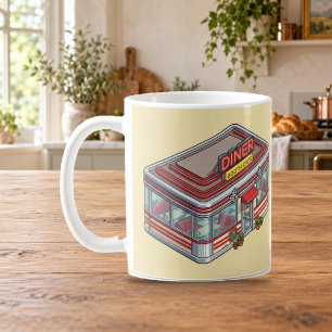 Isometrische Retro-Diner-Stand-Cafe-Tasse Kaffeetasse