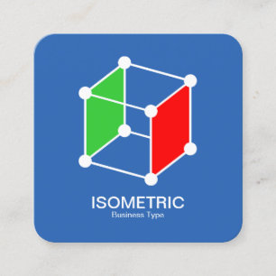 Isometrischer Cube - weiß, grün und rot auf blau Quadratische Visitenkarte