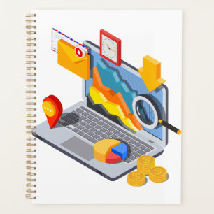 Isometrischer Laptop für Business-Datenanalyse Planer