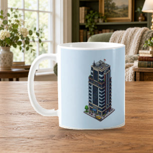 Isometrischer Pixel-Hotelturm Stadtbecher Kaffeetasse