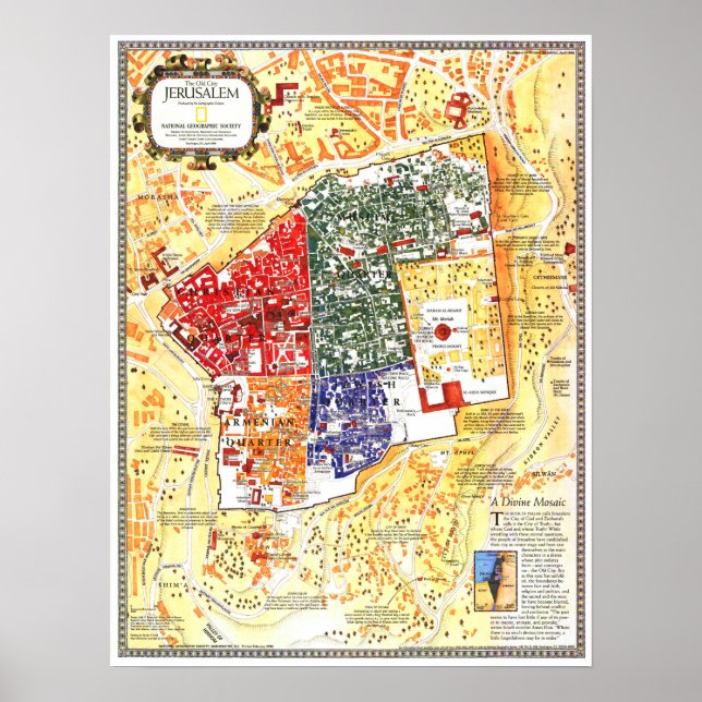 " Israel: 1996 Jerusalem - Alte Stadtkarte ... Poster (Vorne)