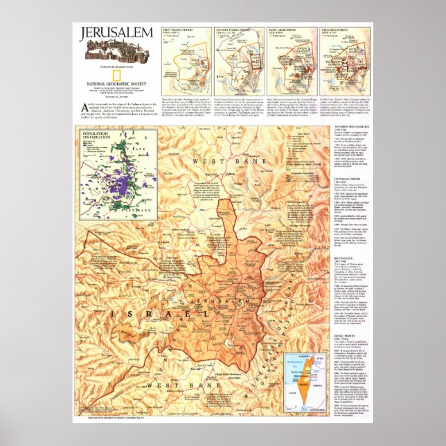 " Israel: 1996 Jerusalem Geschichte MAP ... Poster (Vorne)
