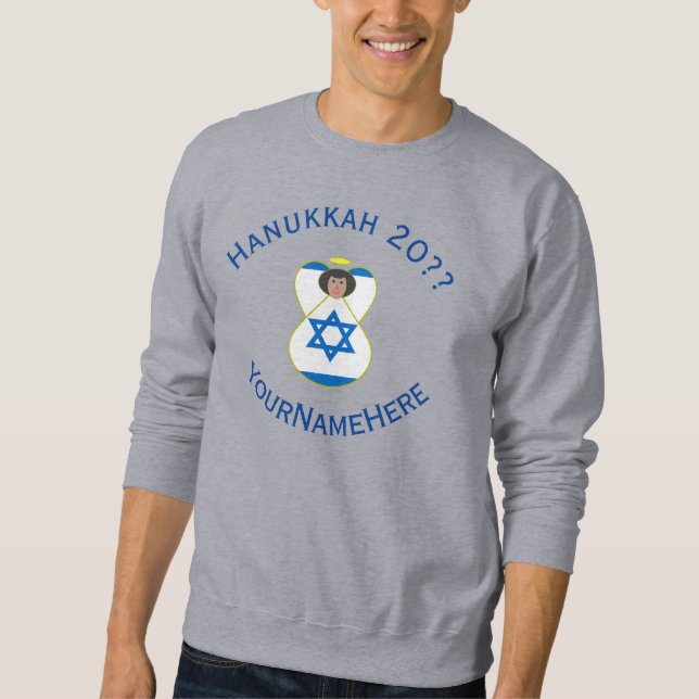 Israel Angel Hanukkah Flag Blue Personalize Men's Sweatshirt (Vorderseite)