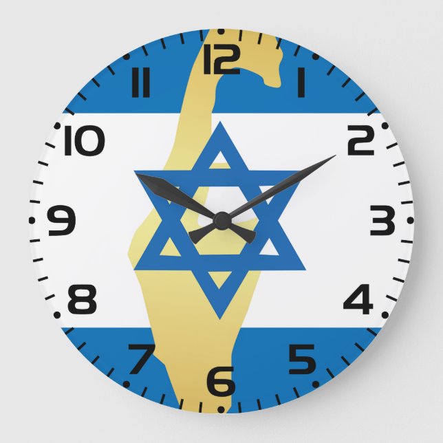 Israel Flag and Map Blue Star of David Emblem Große Wanduhr (Vorderseite)