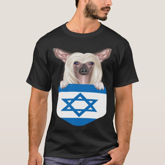 Israel Flag Chinese Crested Dog In Pocket T-Shirt (Vorderseite)