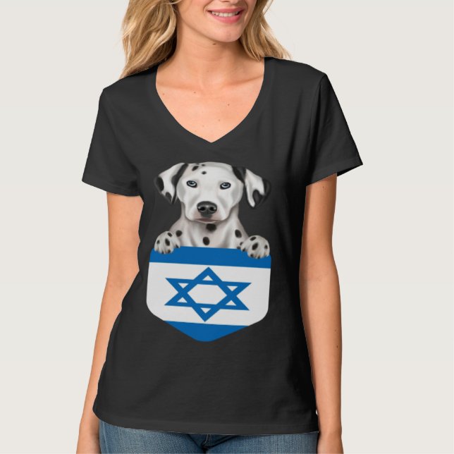 Israel Flag Dalmatian Dog In Pocket T-Shirt (Vorderseite)