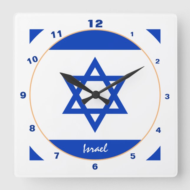 Israel Flag & Israel trendy fashion /design clock Quadratische Wanduhr (Vorderseite)