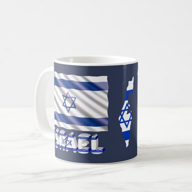 Israel Flag & Map Patriotic Blue White Kaffeetasse (Vorderseite Links)