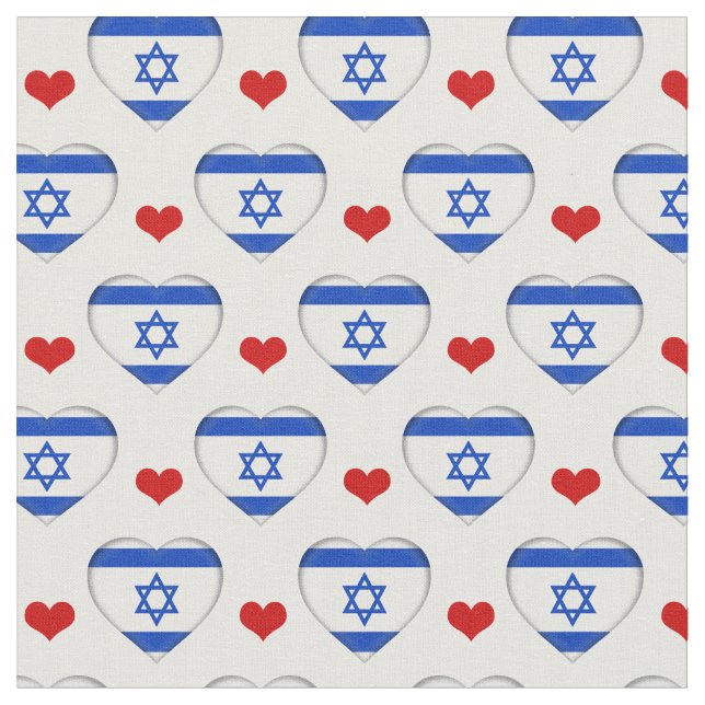 Israel Flag & Red Heart Fashion Fabric / jüdisch Stoff (Nahaufnahme)