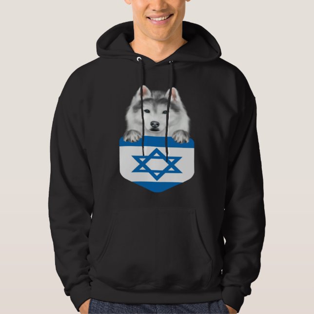 Israel Flag Siberian Husky Dog In Pocket Hoodie (Vorderseite)