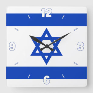 Israel Flag Star of David Blue White Numbers Quadratische Wanduhr