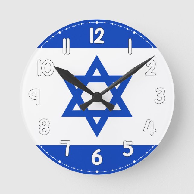 Israel Flag Wall Clock - Flag of Israel Runde Wanduhr (Vorderseite)