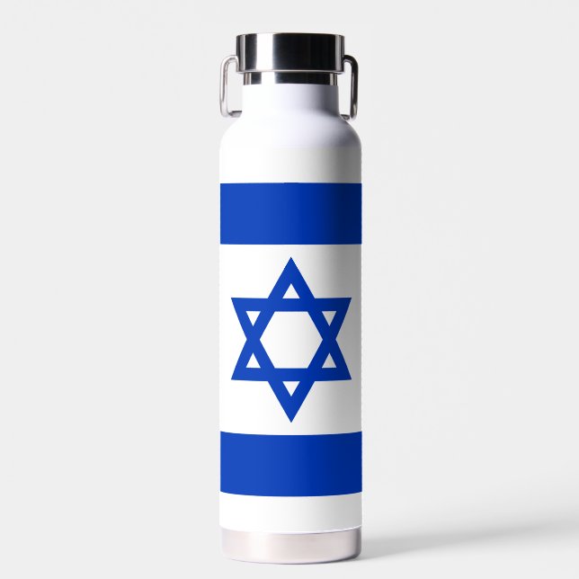 Israel Flagge blau-weiß moderne patriotische Trinkflasche (Vorne)