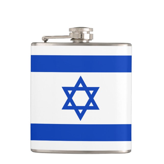 Israel Flagge blau-weiß patriotisch modern Flachmann (Vorderseite)