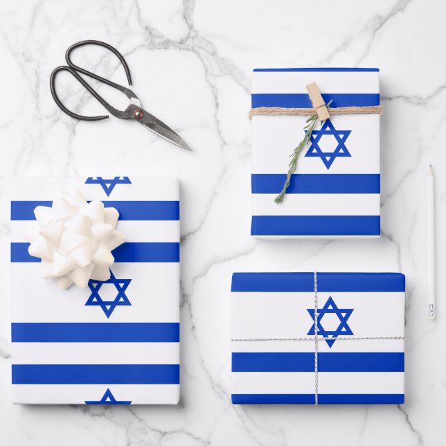 Israel Flagge blau-weiß Star von David Muster Geschenkpapier Set (Vorderseite)