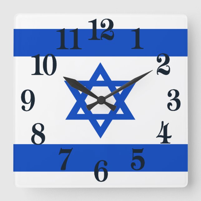 Israel-Flagge blauer Star von David Quadratische Wanduhr (Vorderseite)