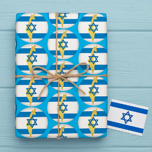 Israel-Flagge und -Karte Blaues Davidstern-Emblem Geschenkpapier